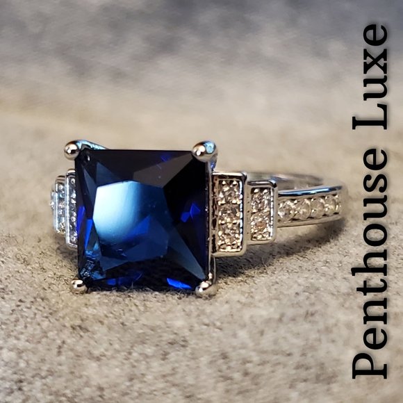 Blue Sapphire Micro Paved Silver Ring (Size:6) 💙 - Picture 3 of 6